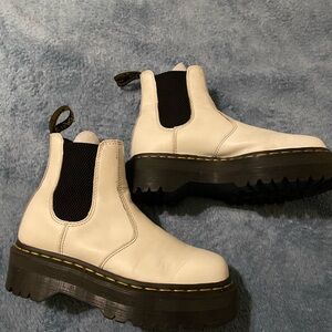 White Platform Chelsea Combat Boots with Black Elastic